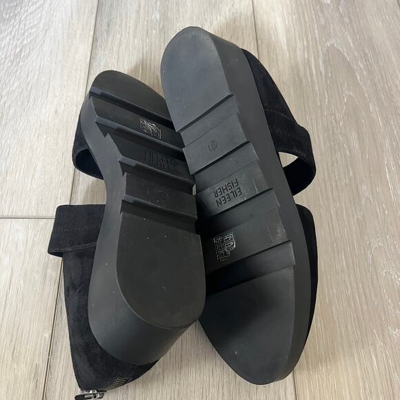 Eileen Fisher Marlow Mary Jane Women's 8 Black Suede Low Wedge Shoe Zip Back - Picture 8 of 10